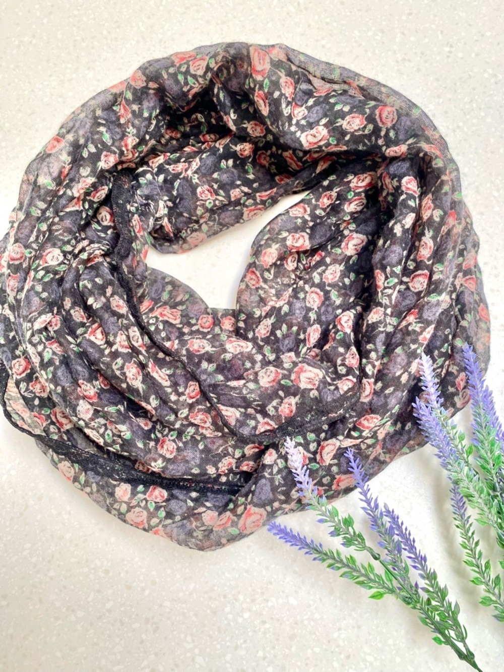 Cottagecore prairie farmhouse vibe floral infinity scarf/wrap w shabby chic feel